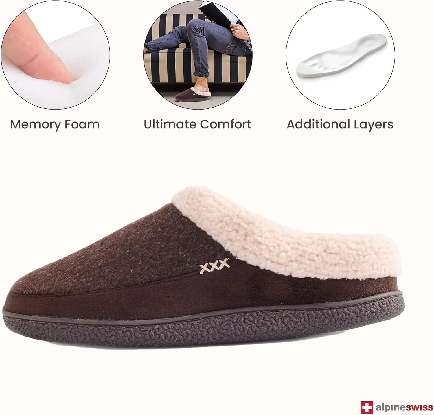 Alpine Swiss Paul Mens Memory Foam Fleece Clog Slippers House Shoes