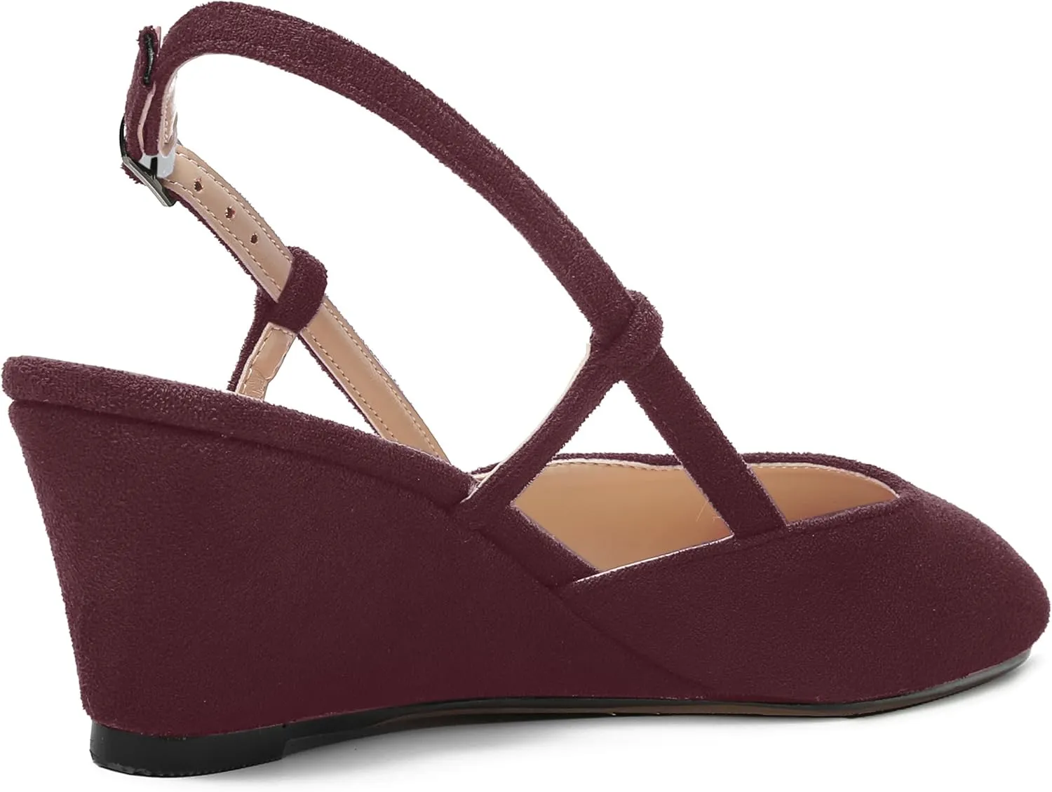 AMBELIGHT Womens Fashion Buckle Square Toe Solid Party Suede Adjustable Strap Wedge Low Heel Pumps Shoes 2 Inch