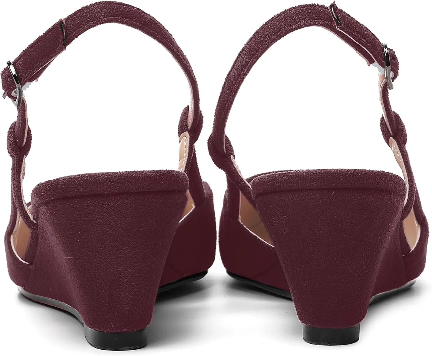AMBELIGHT Womens Fashion Buckle Square Toe Solid Party Suede Adjustable Strap Wedge Low Heel Pumps Shoes 2 Inch