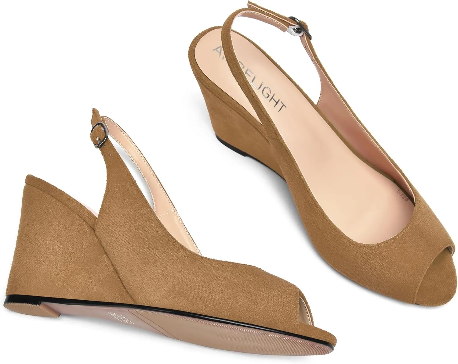 AMBELIGHT Womens Sexy Evening Buckle Suede Solid Slingback Peep Toe Wedge High Heel Pumps Shoes 3.3 Inch