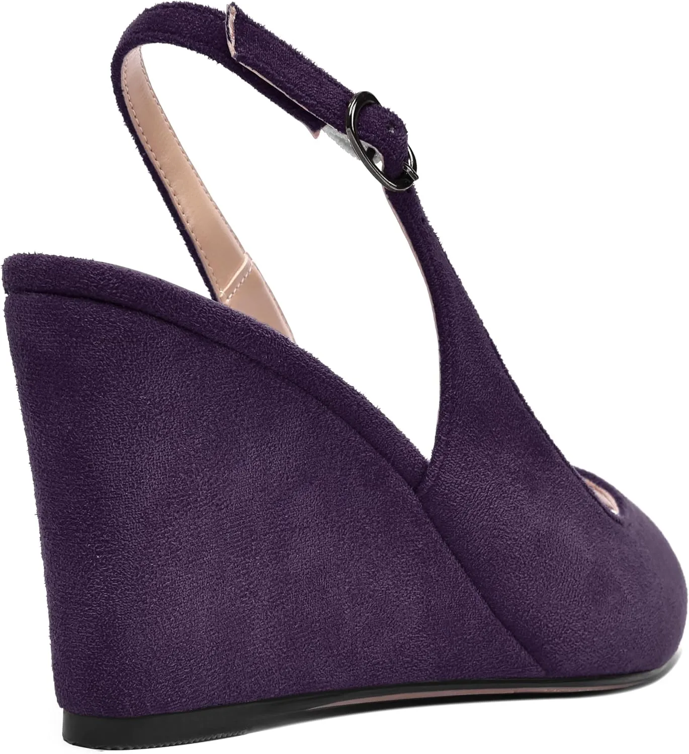 AMBELIGHT Womens Sexy Evening Buckle Suede Solid Slingback Peep Toe Wedge High Heel Pumps Shoes 3.3 Inch