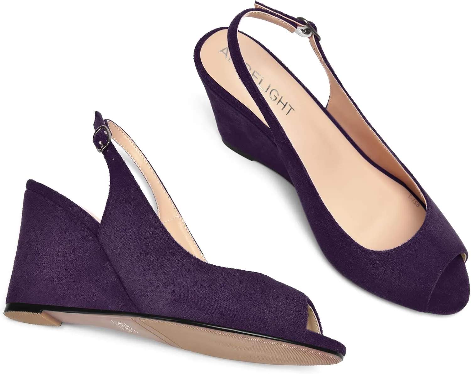 AMBELIGHT Womens Sexy Evening Buckle Suede Solid Slingback Peep Toe Wedge High Heel Pumps Shoes 3.3 Inch