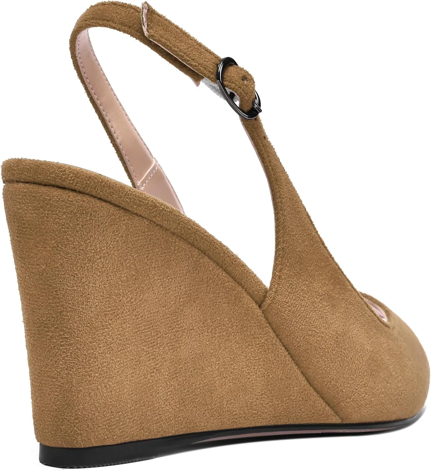 AMBELIGHT Womens Sexy Evening Buckle Suede Solid Slingback Peep Toe Wedge High Heel Pumps Shoes 3.3 Inch