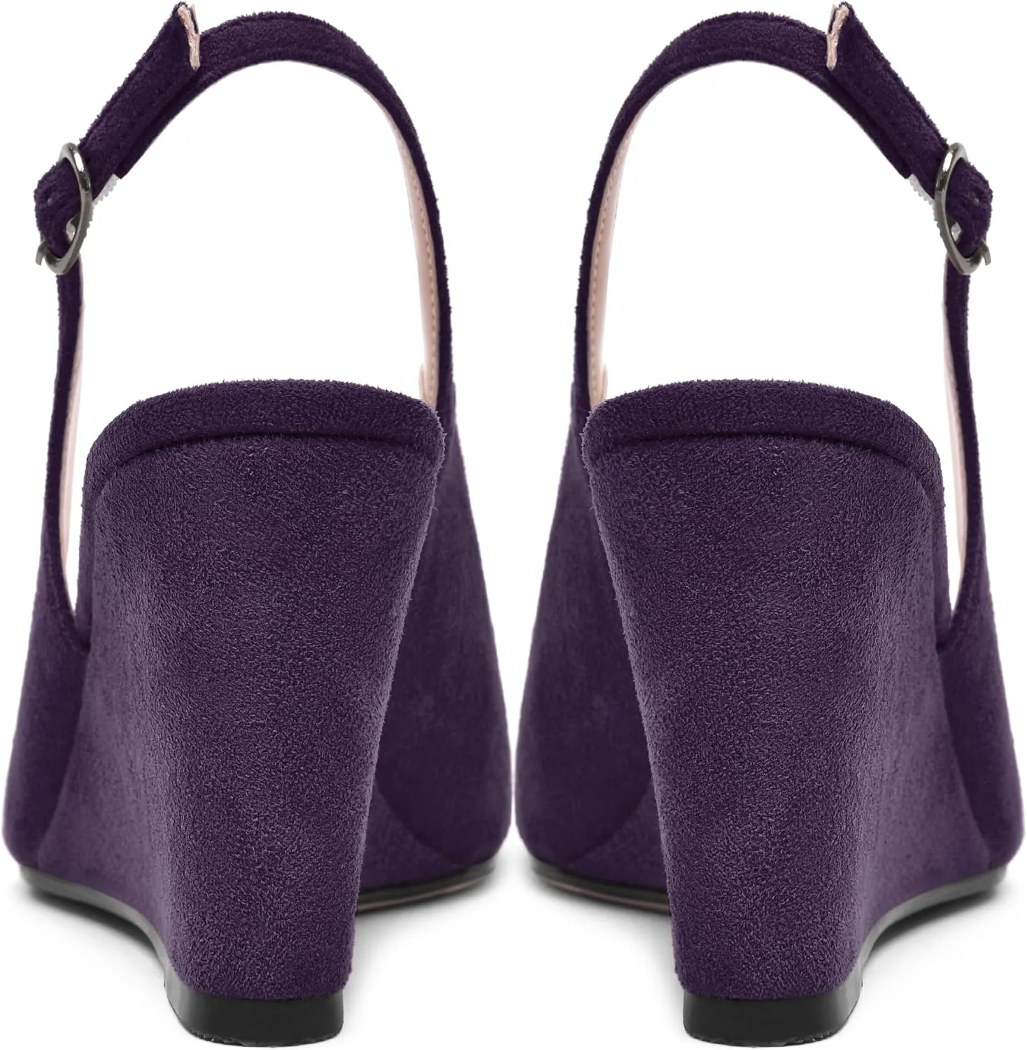 AMBELIGHT Womens Sexy Evening Buckle Suede Solid Slingback Peep Toe Wedge High Heel Pumps Shoes 3.3 Inch