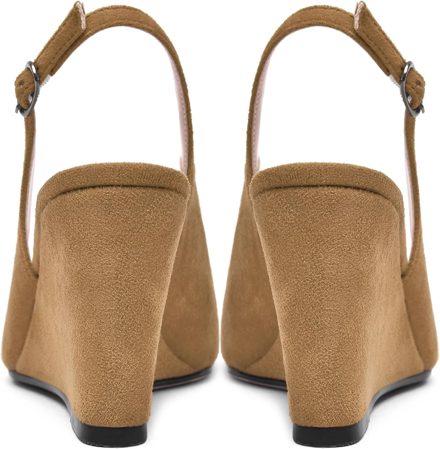 AMBELIGHT Womens Sexy Evening Buckle Suede Solid Slingback Peep Toe Wedge High Heel Pumps Shoes 3.3 Inch