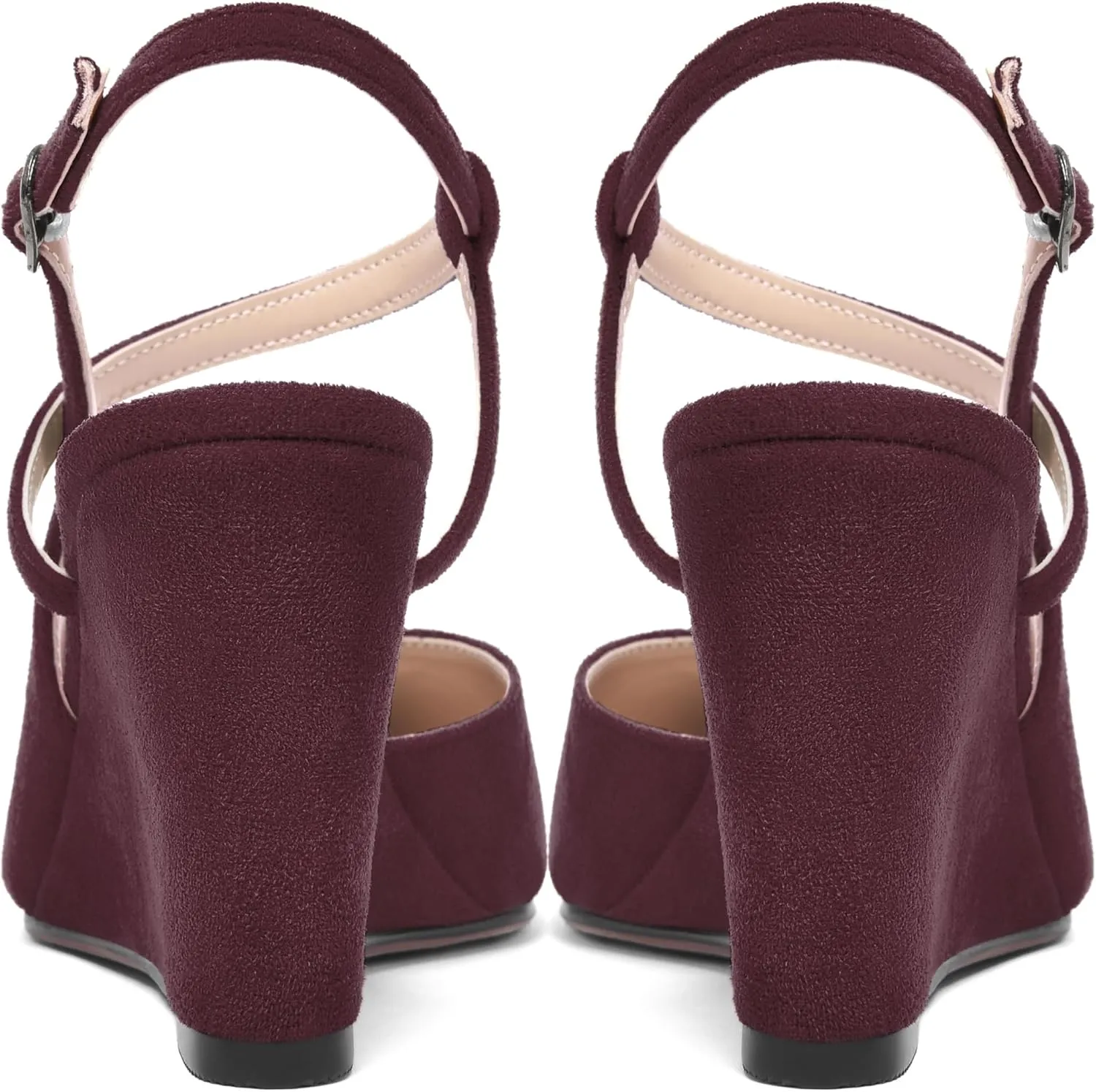 AMBELIGHT Womens Solid Pointed Toe Buckle Bridal Ankle Strap Sexy Suede Wedge High Heel Pumps Shoes 3.3 Inch