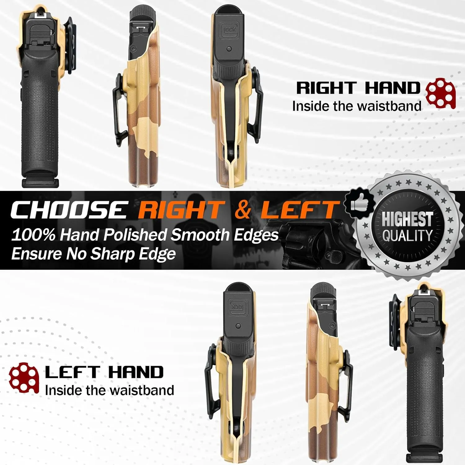 Amberide KYDEX Holsters for Glock 43/43X & 43X MOS | Adjustable Cant | Inside & Outside Waistband Concealed Carry Options | IWB & OWB for Ultimate Comfort & Stability