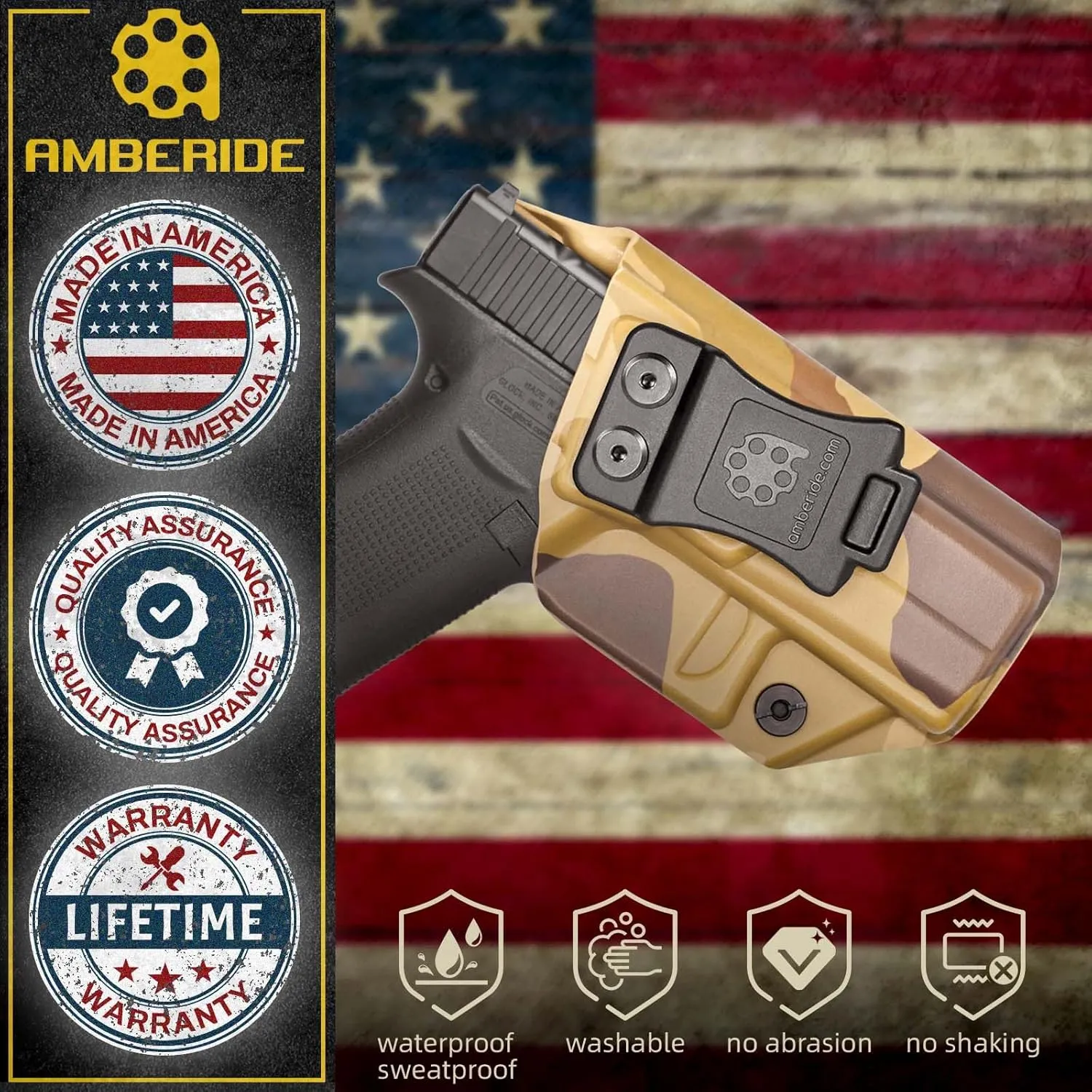Amberide KYDEX Holsters for Glock 43/43X & 43X MOS | Adjustable Cant | Inside & Outside Waistband Concealed Carry Options | IWB & OWB for Ultimate Comfort & Stability