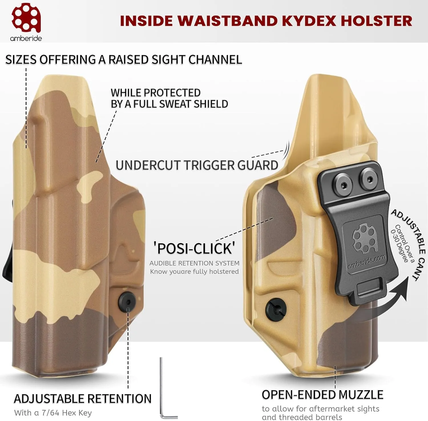 Amberide KYDEX Holsters for Glock 43/43X & 43X MOS | Adjustable Cant | Inside & Outside Waistband Concealed Carry Options | IWB & OWB for Ultimate Comfort & Stability