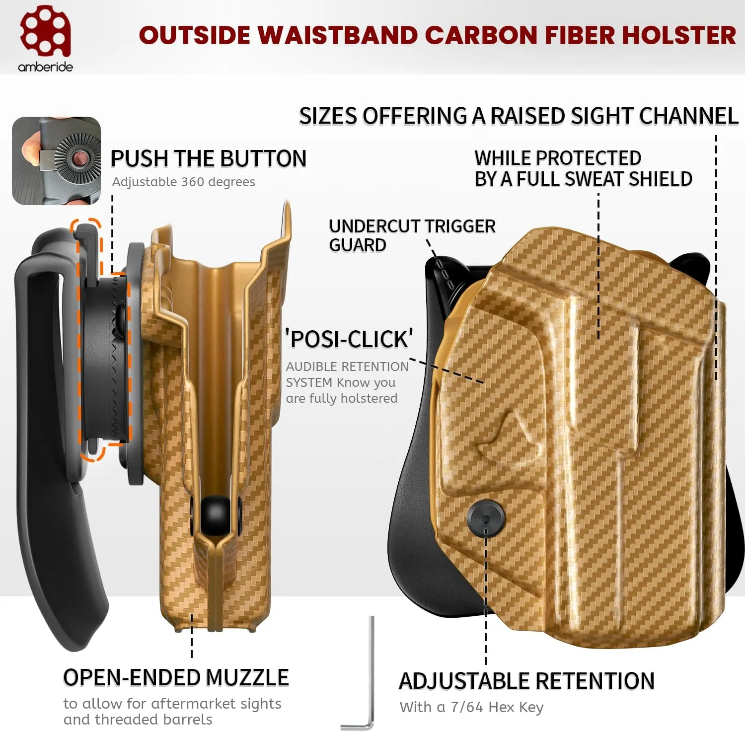Amberide OWB KYDEX Holster Fit: Smith & Wesson M&P Shield Plus / M2.0 / M1.0-9mm/.40 S&W - 3.1" Pistol, Open Carry Holster for Outside Waistband, Adjustable Cant & 'Posi-Click' Retention, USA Made
