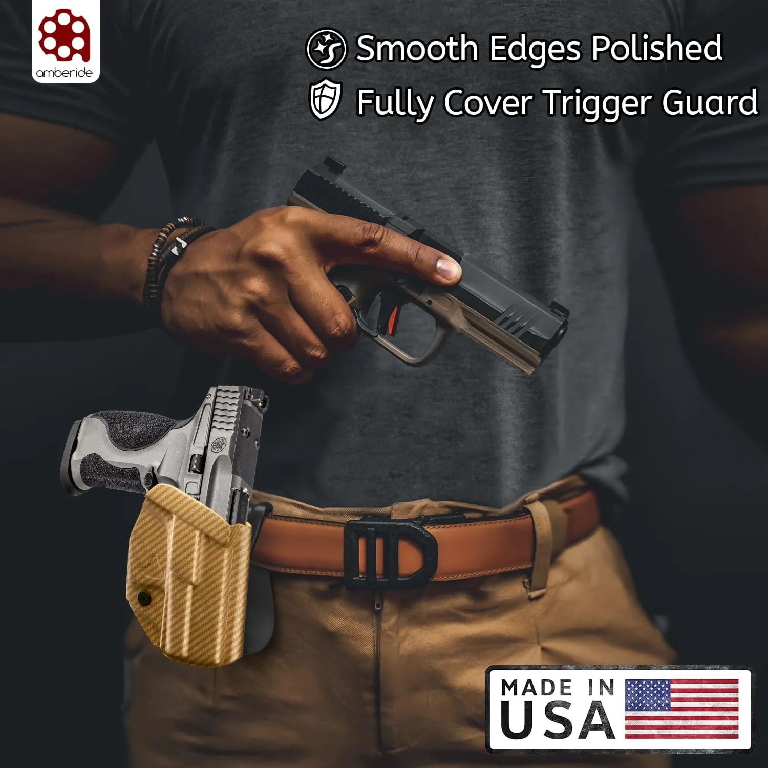 Amberide OWB KYDEX Holster Fit: Smith & Wesson M&P Shield Plus / M2.0 / M1.0-9mm/.40 S&W - 3.1" Pistol, Open Carry Holster for Outside Waistband, Adjustable Cant & 'Posi-Click' Retention, USA Made