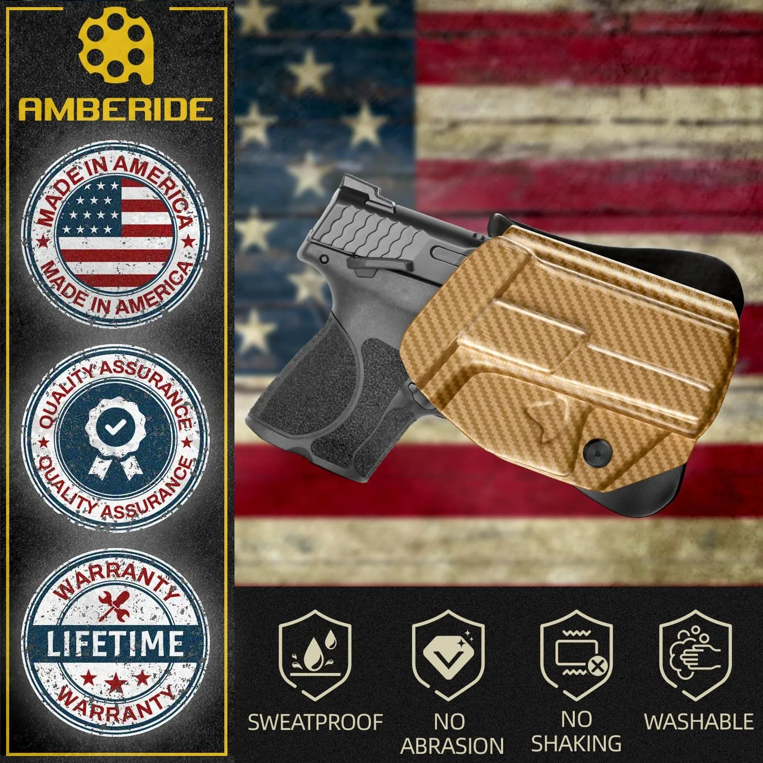 Amberide OWB KYDEX Holster Fit: Smith & Wesson M&P Shield Plus / M2.0 / M1.0-9mm/.40 S&W - 3.1" Pistol, Open Carry Holster for Outside Waistband, Adjustable Cant & 'Posi-Click' Retention, USA Made