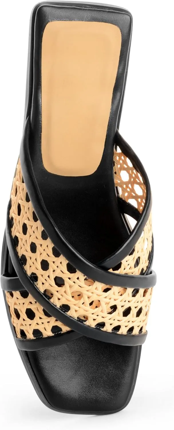 ANN CREEK Women's X-Band Slide Flat Sandals Open Toe Braided Dressy Summer Comfortable Fashion Beach Cute Ladies Slides Casual Woven