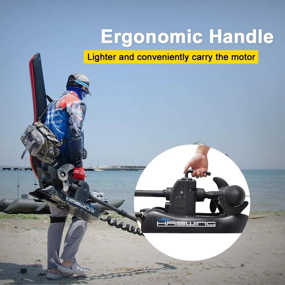 AQUOS Haswing Black 12V 55LBS 48inch Bow Mount Trolling Motor with 2.4 G Remote Control, Quick Release Bracket for Inflatable Boat Kayak Bass Boat Aluminum Boat Fishing, Freshwater/Saltwater Use