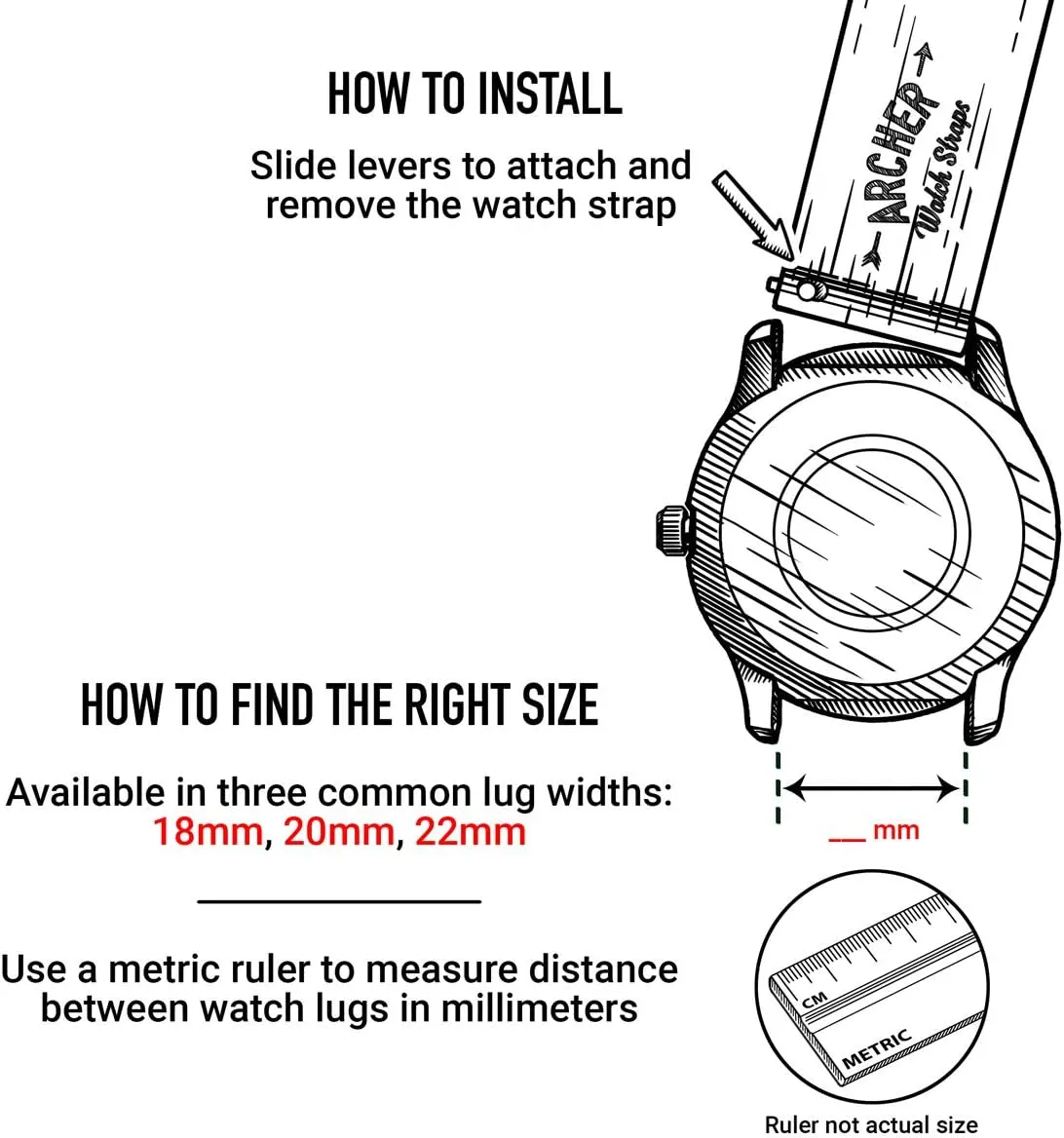 Archer Watch Straps - Canvas Quick Release Watch Bands (Black, 22mm)