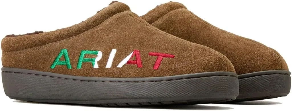 ARIAT Men's Indoor & Outdoor Suede Hooded Clog Slippers Logo