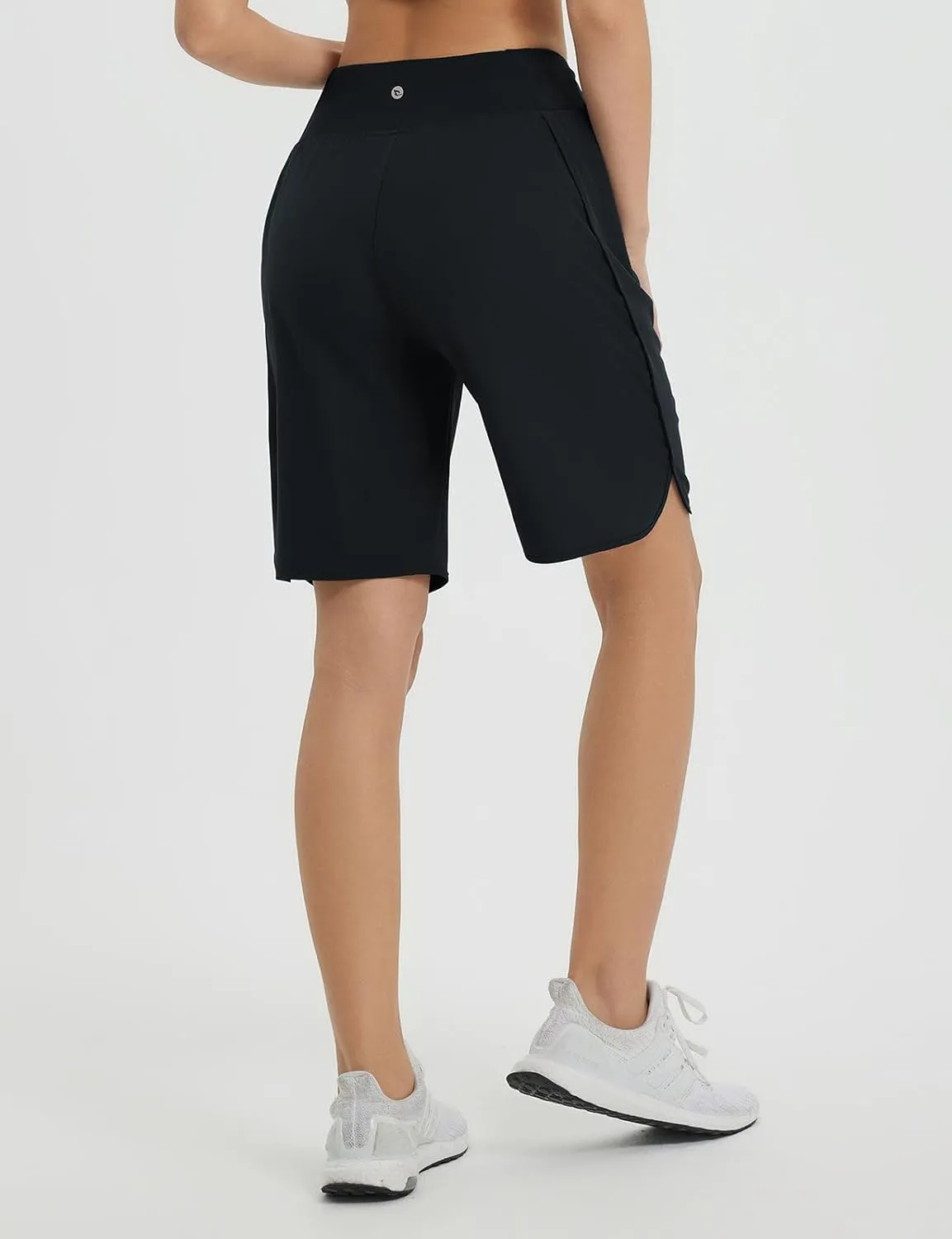baleaf Women's Bermuda Long Shorts 9" Knee Length Athletic Running Shorts with Zip Pockets Stretch Loose Summer UPF 50 