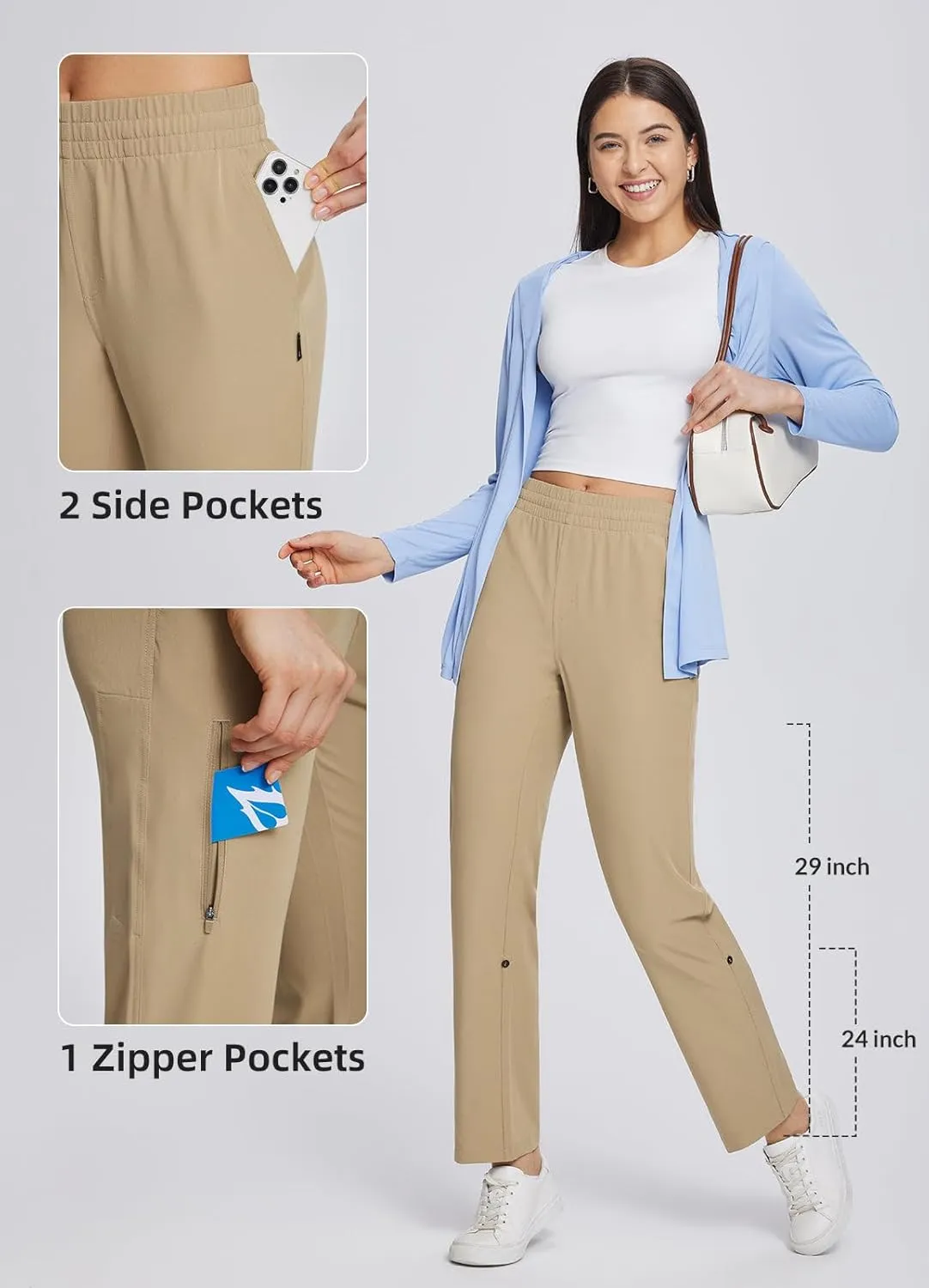 baleaf Women's Hiking Water Resistant Pants UPF Roll Up Convertible Capri Pant Quick Dry Zipper Pockets Travel Fishing