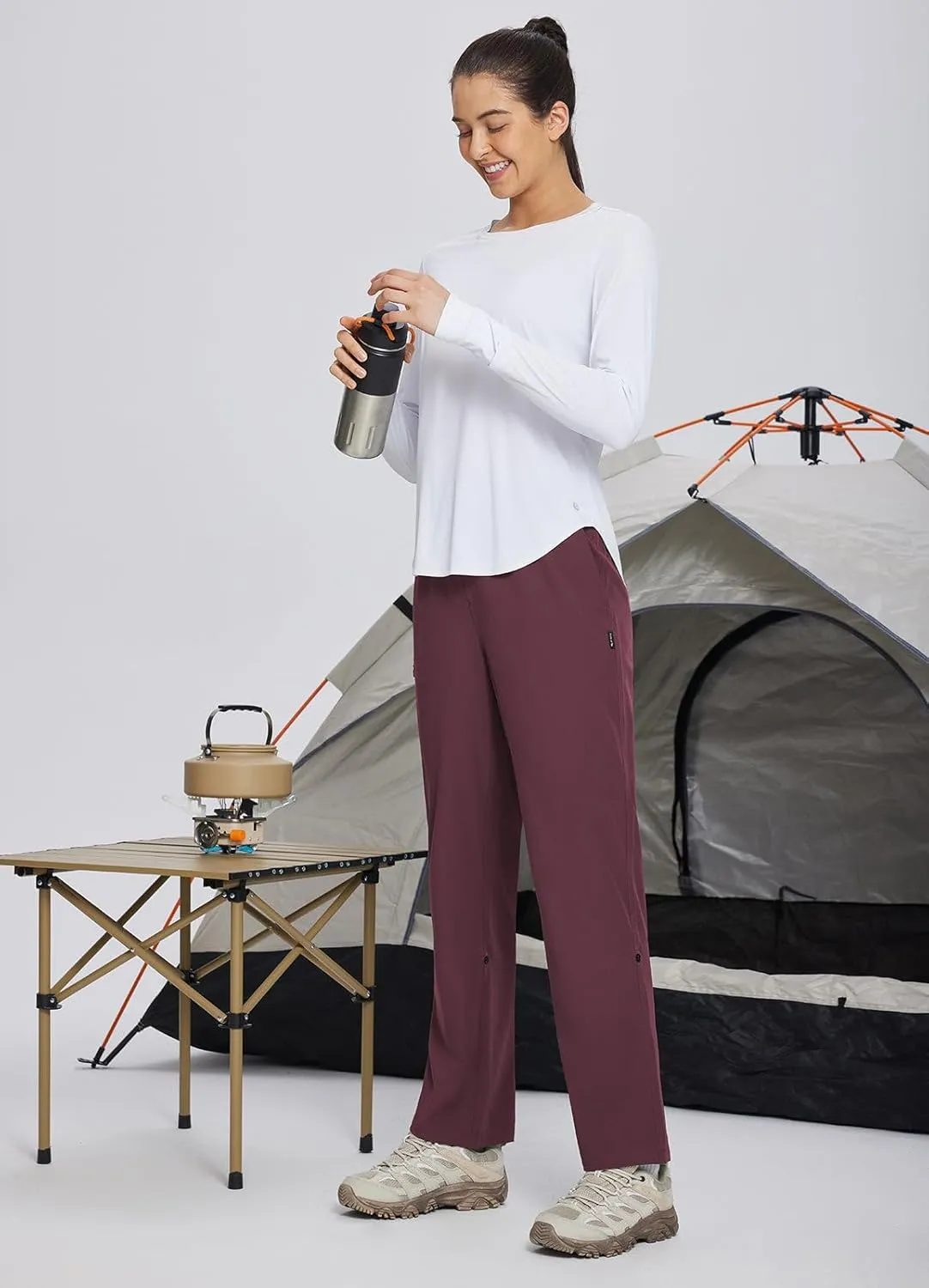 baleaf Women's Hiking Water Resistant Pants UPF Roll Up Convertible Capri Pant Quick Dry Zipper Pockets Travel Fishing