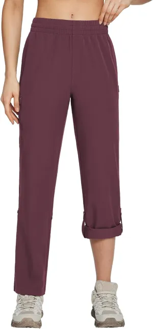 baleaf Women's Hiking Water Resistant Pants UPF Roll Up Convertible Capri Pant Quick Dry Zipper Pockets Travel Fishing