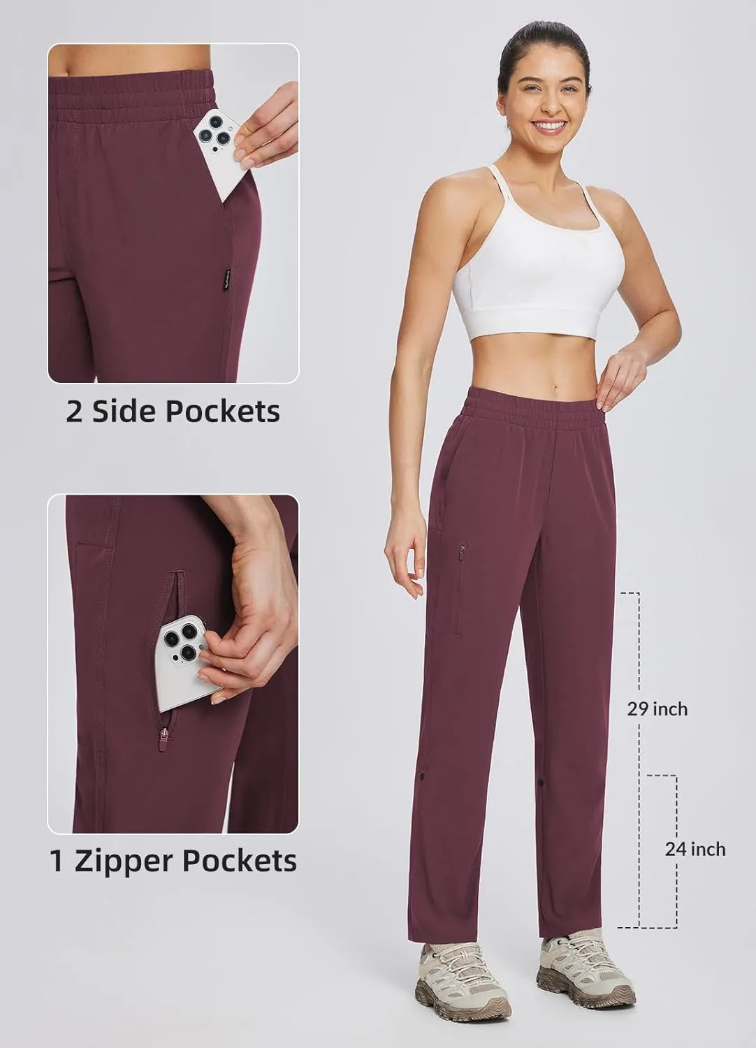 baleaf Women's Hiking Water Resistant Pants UPF Roll Up Convertible Capri Pant Quick Dry Zipper Pockets Travel Fishing