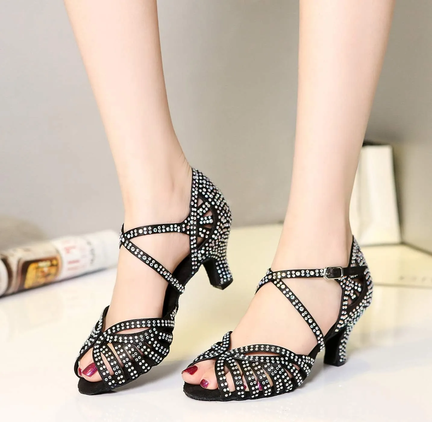 Ballroom Dancing Shoes for Women Sparkle Rhinestones Wedding Prom Sandals