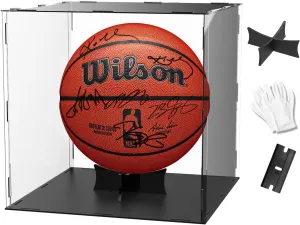 Basketball Football Display Case, Clear Acrylic Memorabilia Display Box with UV Protected, Removable Display Stand for Autographed Basketball, Football, Collectibles, Souvenirs,11.8x11.8x11.8inch