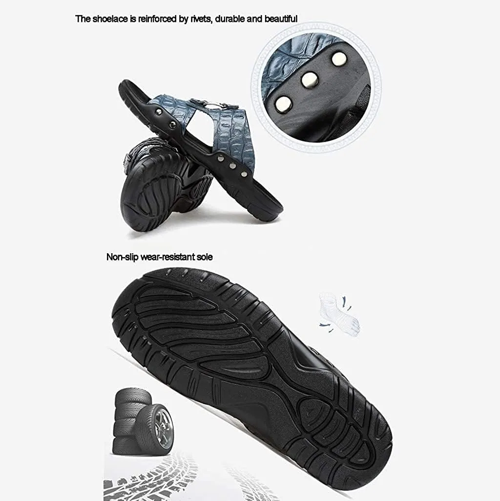 Beach Slippers Men's Textured Leather Slide Sandals Flat Sandals Anti-Slip Wear-Resistant Large Slippers Shoes Bath Slippers (Color : White Size : 47 EU) (Haze Blue 43 EU)