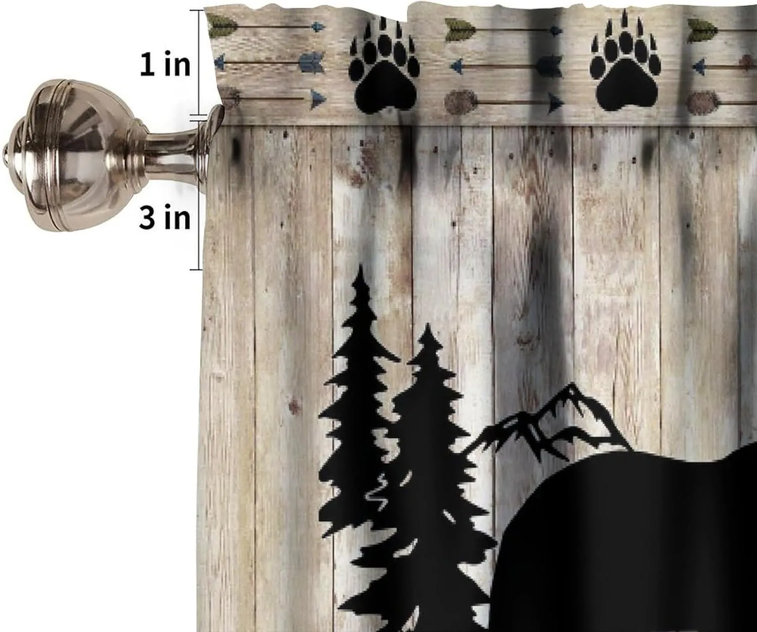 Bear Valance Curtains, Wild Animals Rustic Cabin Forest Bear Print Wooden Board Small Valance Curtains for Bedroom Living Room 54x18inch