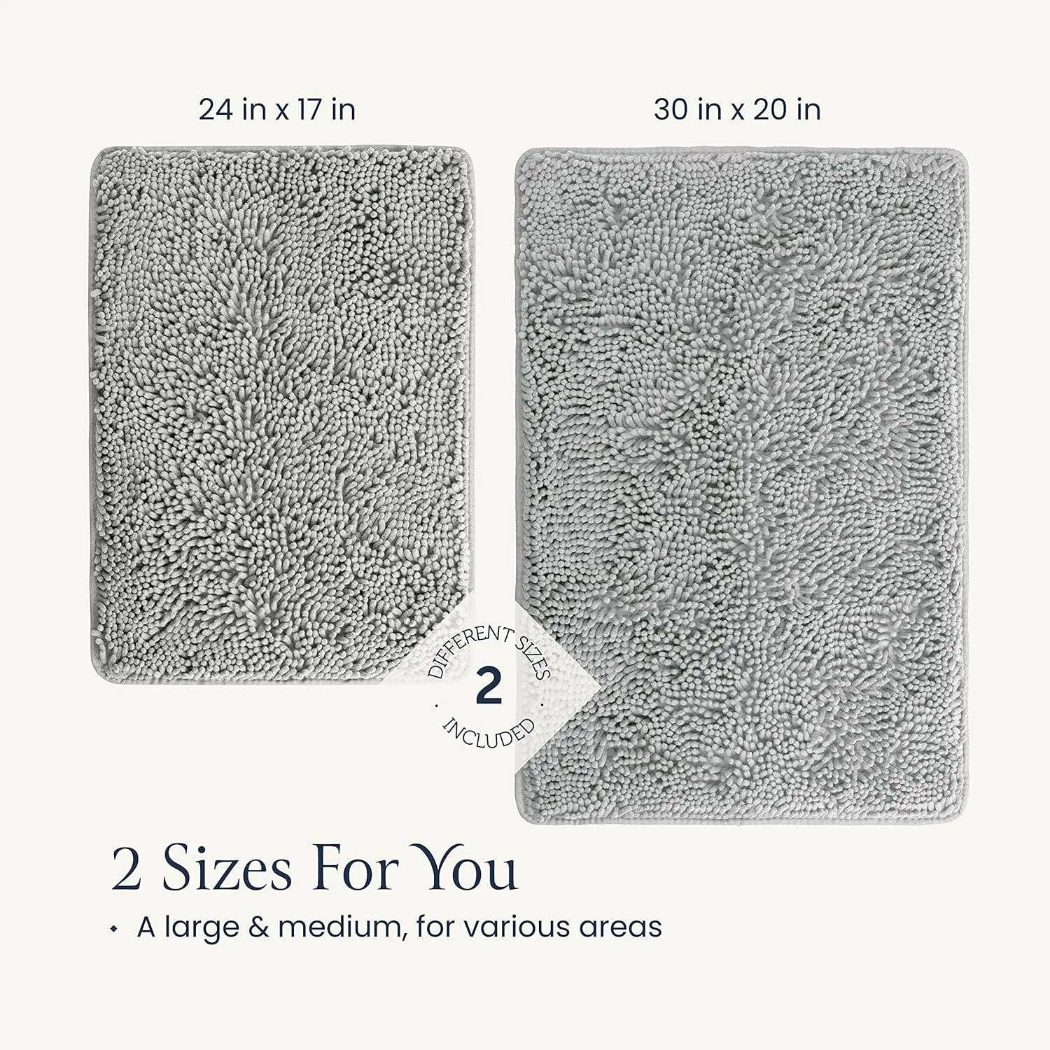 BELADOR 2 Piece Plush Chenille Bath Rug Set - Quick-Dry Bath Mats With Rubber Backing, Absorbent and Washable for Bathroom - 24x17   30x20