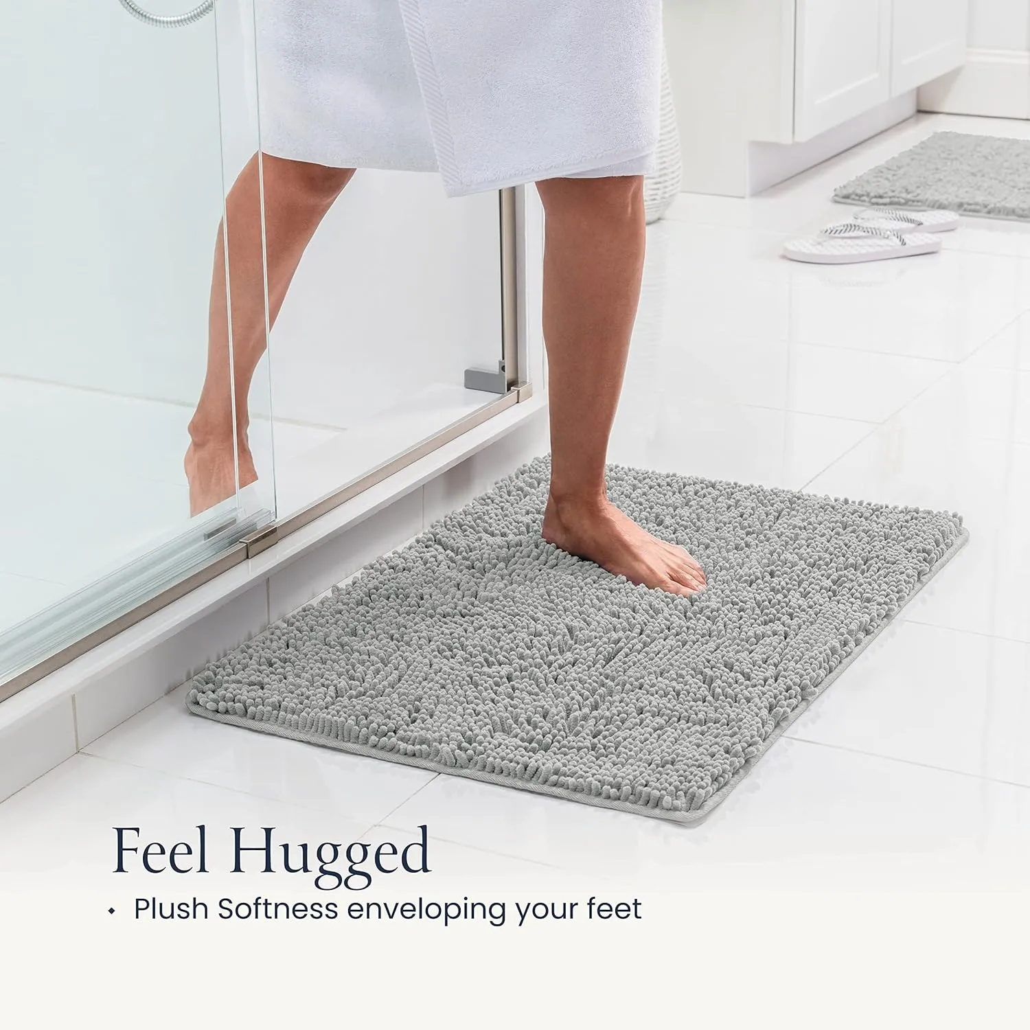 BELADOR 2 Piece Plush Chenille Bath Rug Set - Quick-Dry Bath Mats With Rubber Backing, Absorbent and Washable for Bathroom - 24x17   30x20