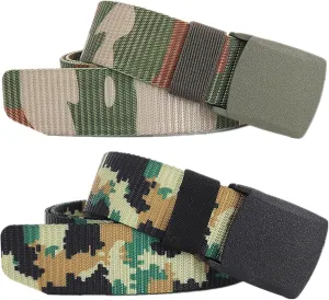 Belts for men women tactical camouflage nylon webbing belt with plastic buckle plus size up to 71", 2 Pcs