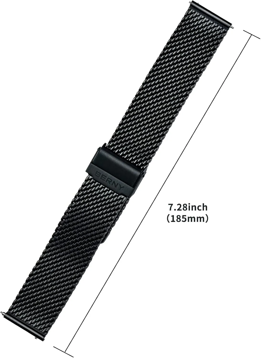 BERNY Stainless Steel Mesh Watch Band for Mens Women Quick Release Adjustable Milanese Watch Straps Thick Heavy Duty Metal Bracelet with Safty Clasp Black Silver 18mm 20mm 22mm 24mm