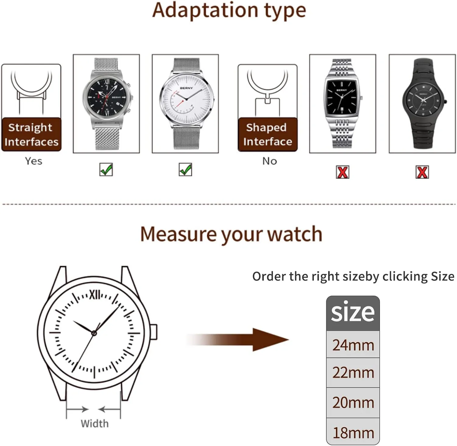 BERNY Stainless Steel Mesh Watch Band for Mens Women Quick Release Adjustable Milanese Watch Straps Thick Heavy Duty Metal Bracelet with Safty Clasp Black Silver 18mm 20mm 22mm 24mm