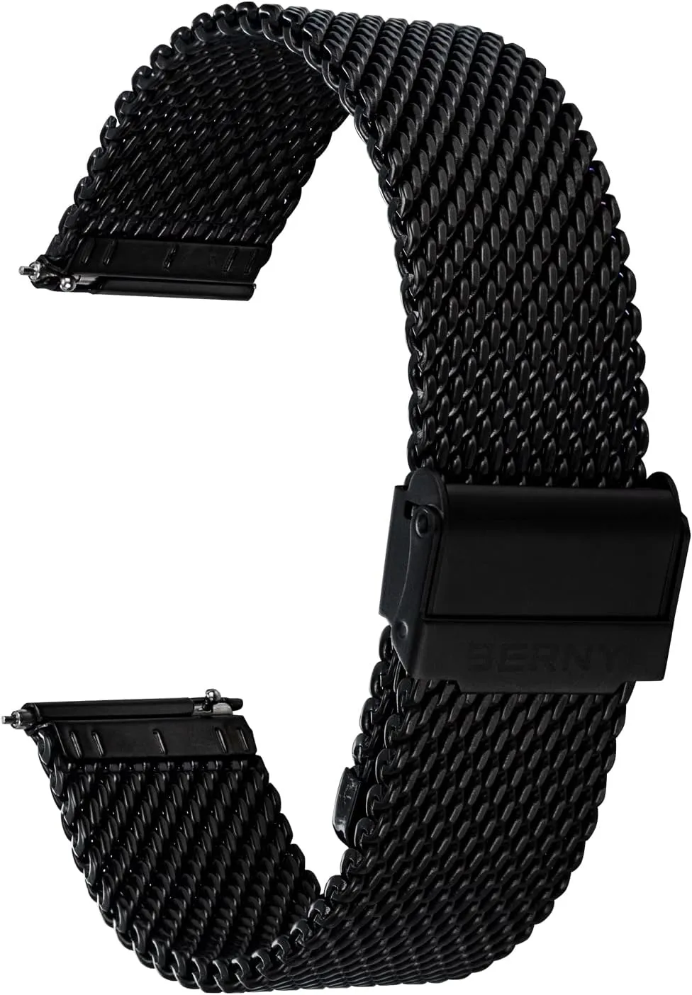 BERNY Stainless Steel Mesh Watch Band for Mens Women Quick Release Adjustable Milanese Watch Straps Thick Heavy Duty Metal Bracelet with Safty Clasp Black Silver 18mm 20mm 22mm 24mm