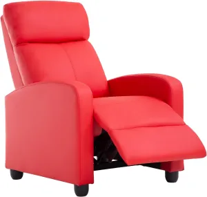 BestMassage Recliner Chair for Living Room Modern Wingback Sofa Home Theater Seating Push Back Reclining Chair with Lumbar Support (Without Massage Function, PU Red)