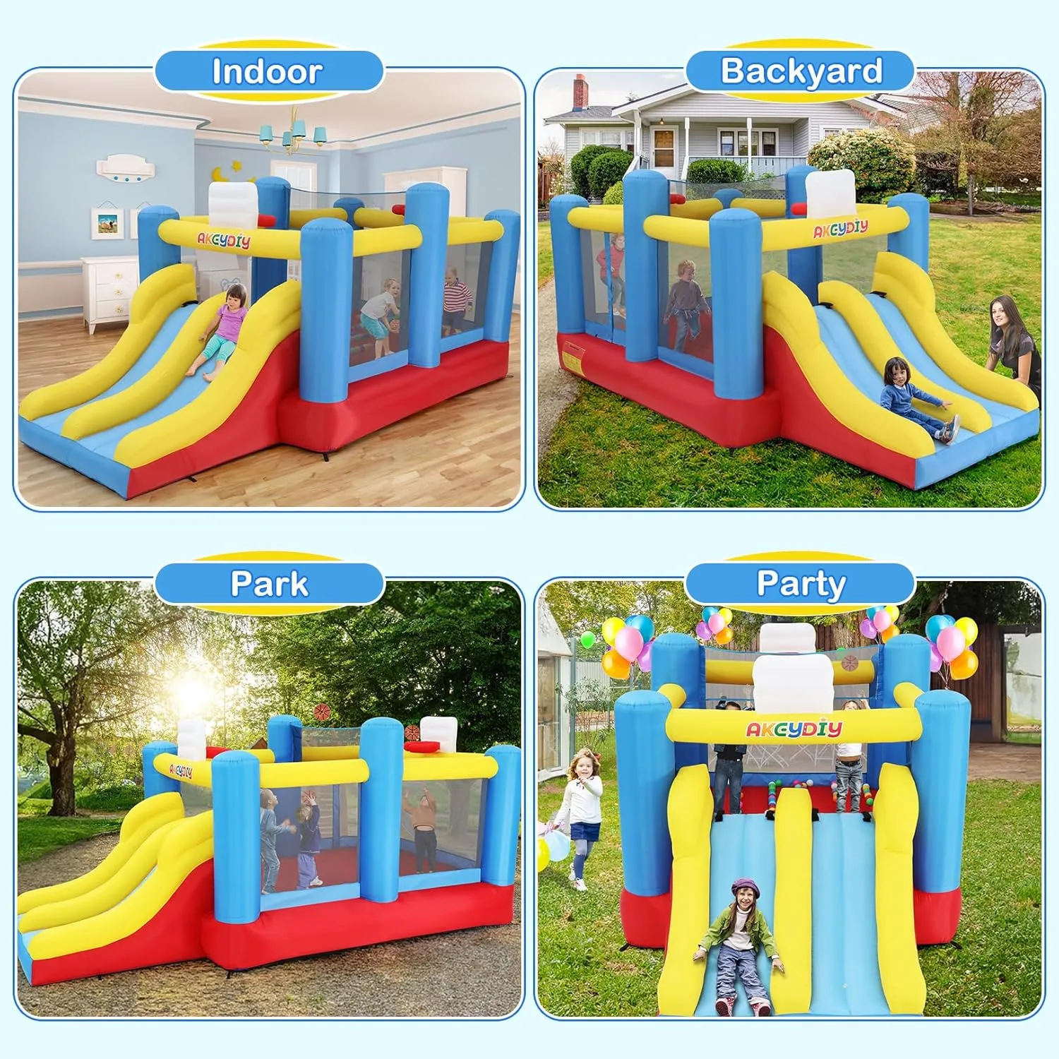 Big Bounce House for Kids 8-12 Girls/Boys Gifts, 15ft Ball Game Inflatables Bouncy House with Double Slide 3-12 Bouncy Castle with Blower, Jump House with Slide, Double Basketball Hoop