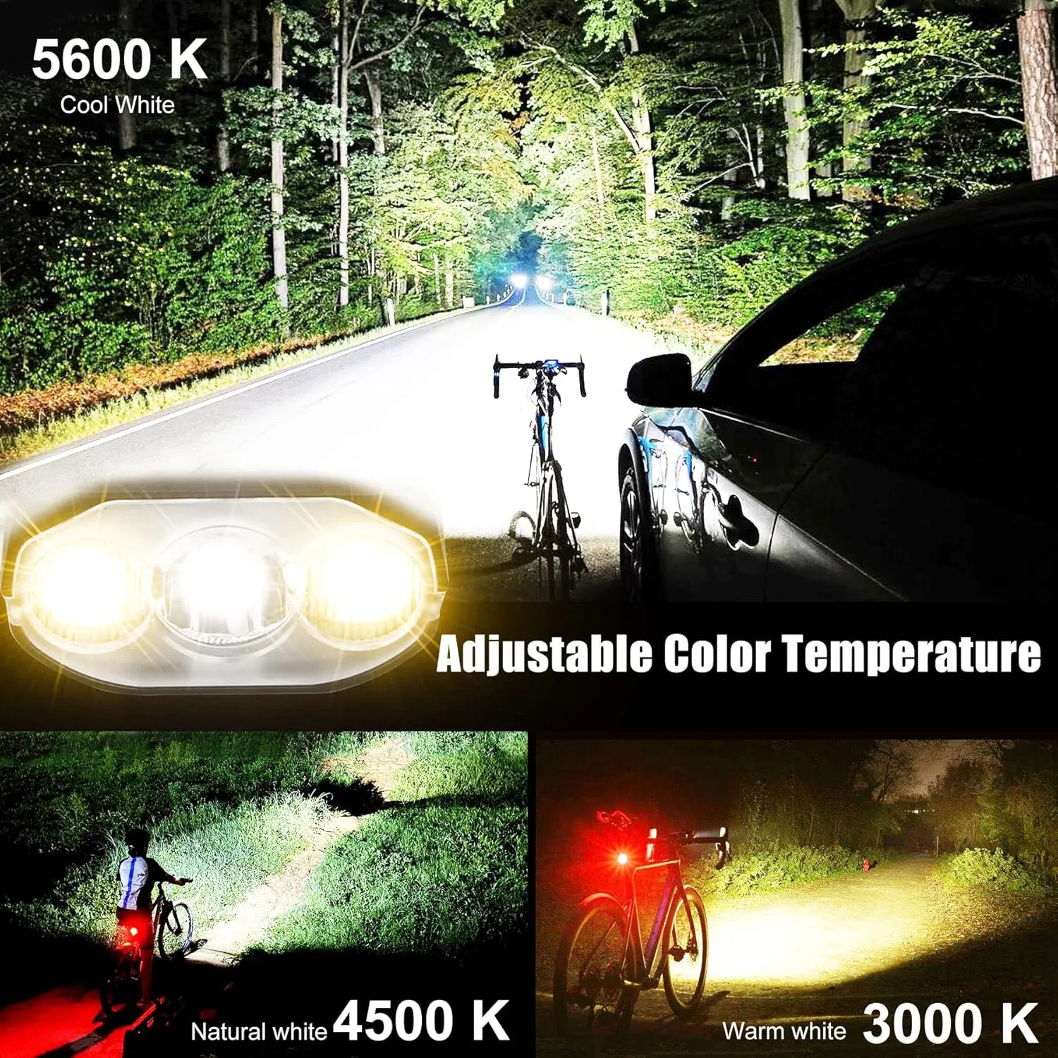 Bike Lights for Night Riding Aluminum Mounts Waterproof Bike Light Front and Back USB-C Rechargeable Bicycle Light Metal EBike Headlight Luces para Bicicleta luz para Bicicleta