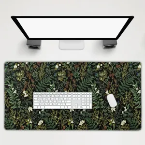 Black Aesthetic Vintage Botanical Gaming Mouse Pad Extended 3XL Cute Forest Green Plant Nature Floral Large Big Mousepad Non-Slip Stitched Edge Long Mat for Desk Computer,47.2x23.6 Inch,120x60 CM