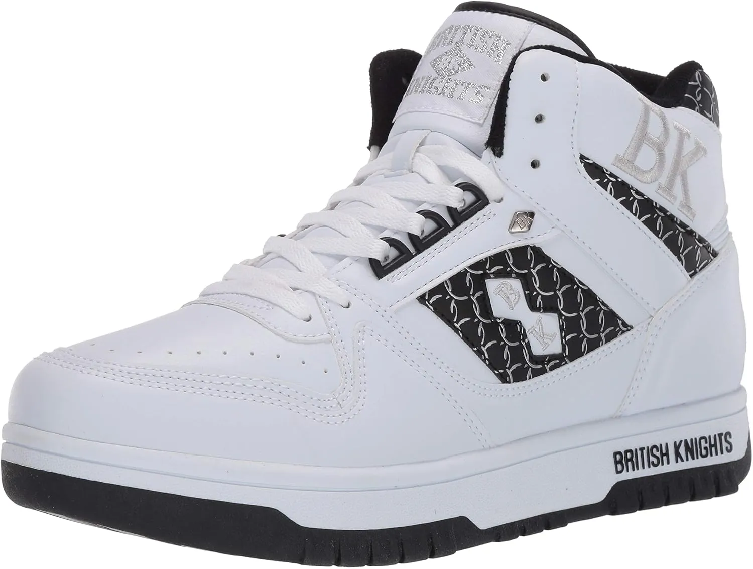 British Knights Men's Kings SL Classic Hi Top Fashion Sneaker, White/Black/Silver, 12 M US
