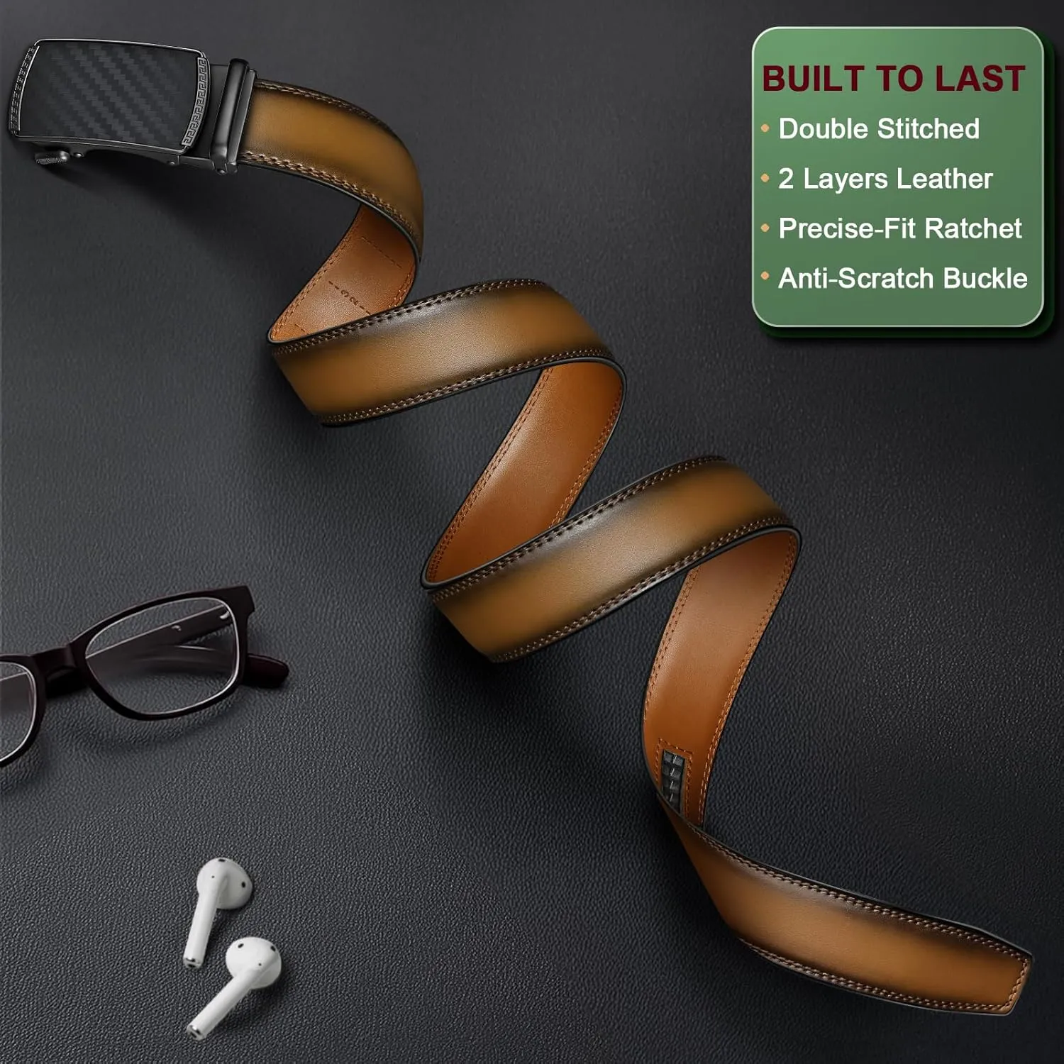 BULLIANT Men's Belt,Slide Ratchet Belt For Gift Men Dress Pant Shirt Oxfords,Trim To Fit