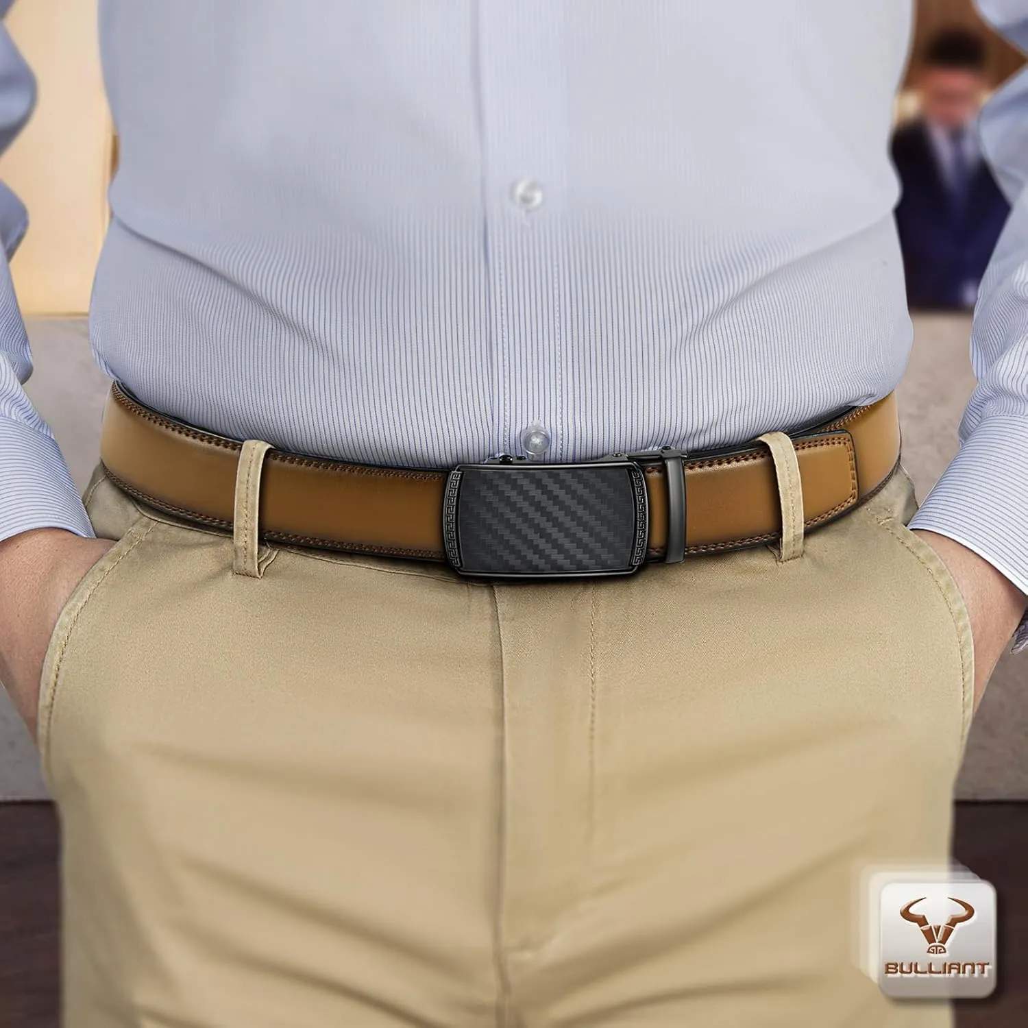 BULLIANT Men's Belt,Slide Ratchet Belt For Gift Men Dress Pant Shirt Oxfords,Trim To Fit