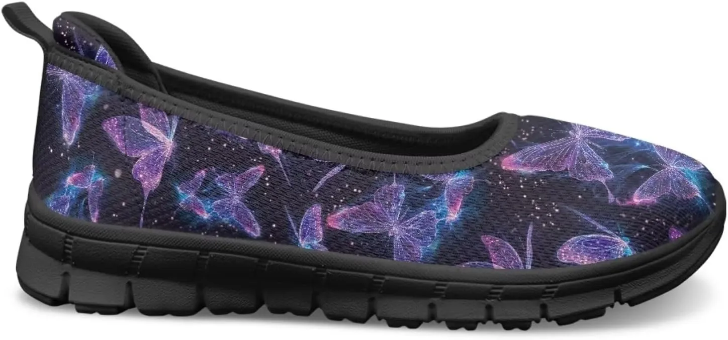 Butterfly Design Shoes for Women Slip On Loafer Flats Mesh Non Slip Low Cut Indoor Outdoor Comfortable Casual Footwear