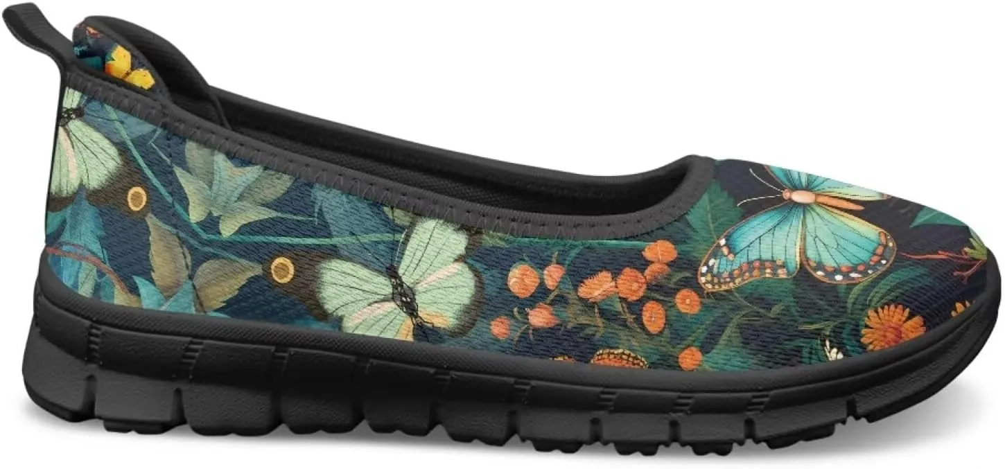 Butterfly Design Shoes for Women Slip On Loafer Flats Mesh Non Slip Low Cut Indoor Outdoor Comfortable Casual Footwear