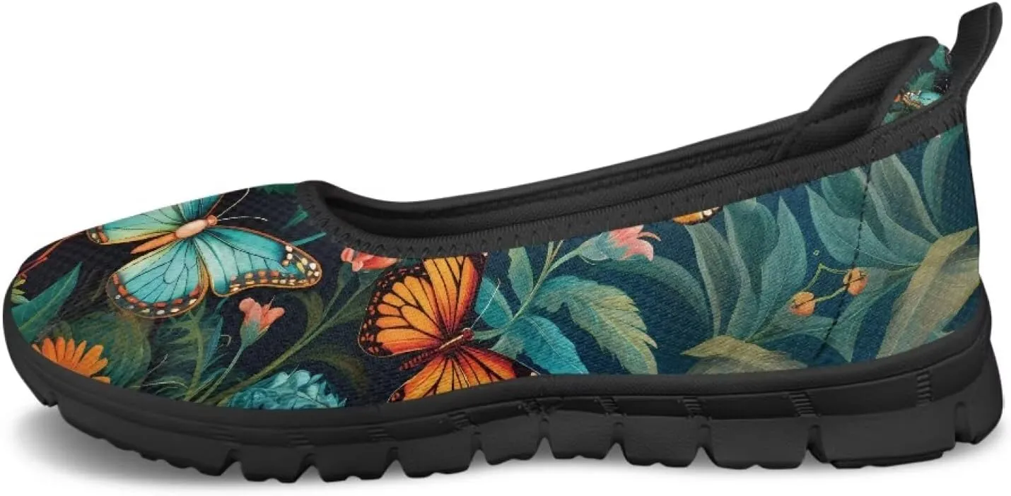 Butterfly Design Shoes for Women Slip On Loafer Flats Mesh Non Slip Low Cut Indoor Outdoor Comfortable Casual Footwear