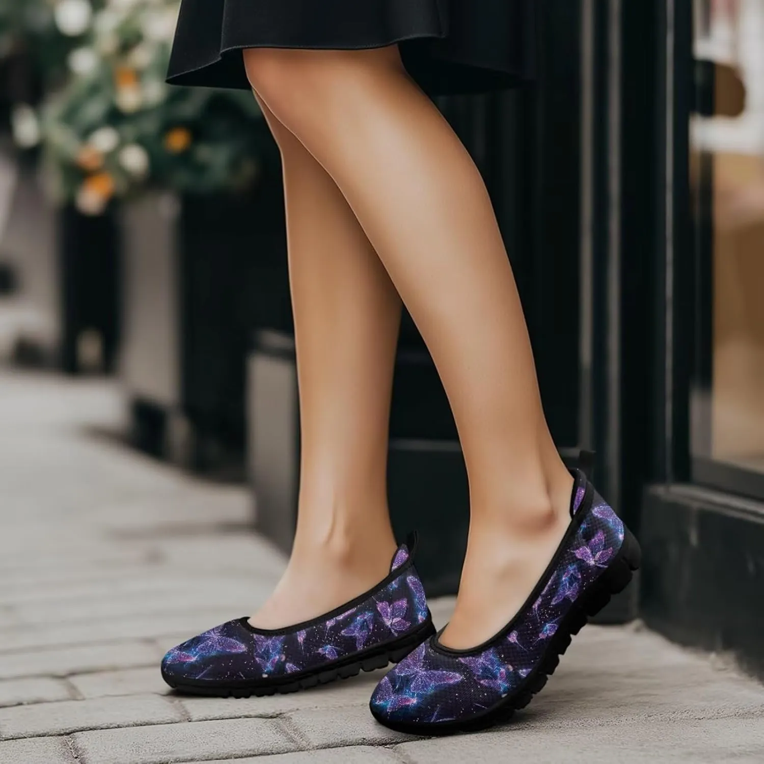 Butterfly Design Shoes for Women Slip On Loafer Flats Mesh Non Slip Low Cut Indoor Outdoor Comfortable Casual Footwear