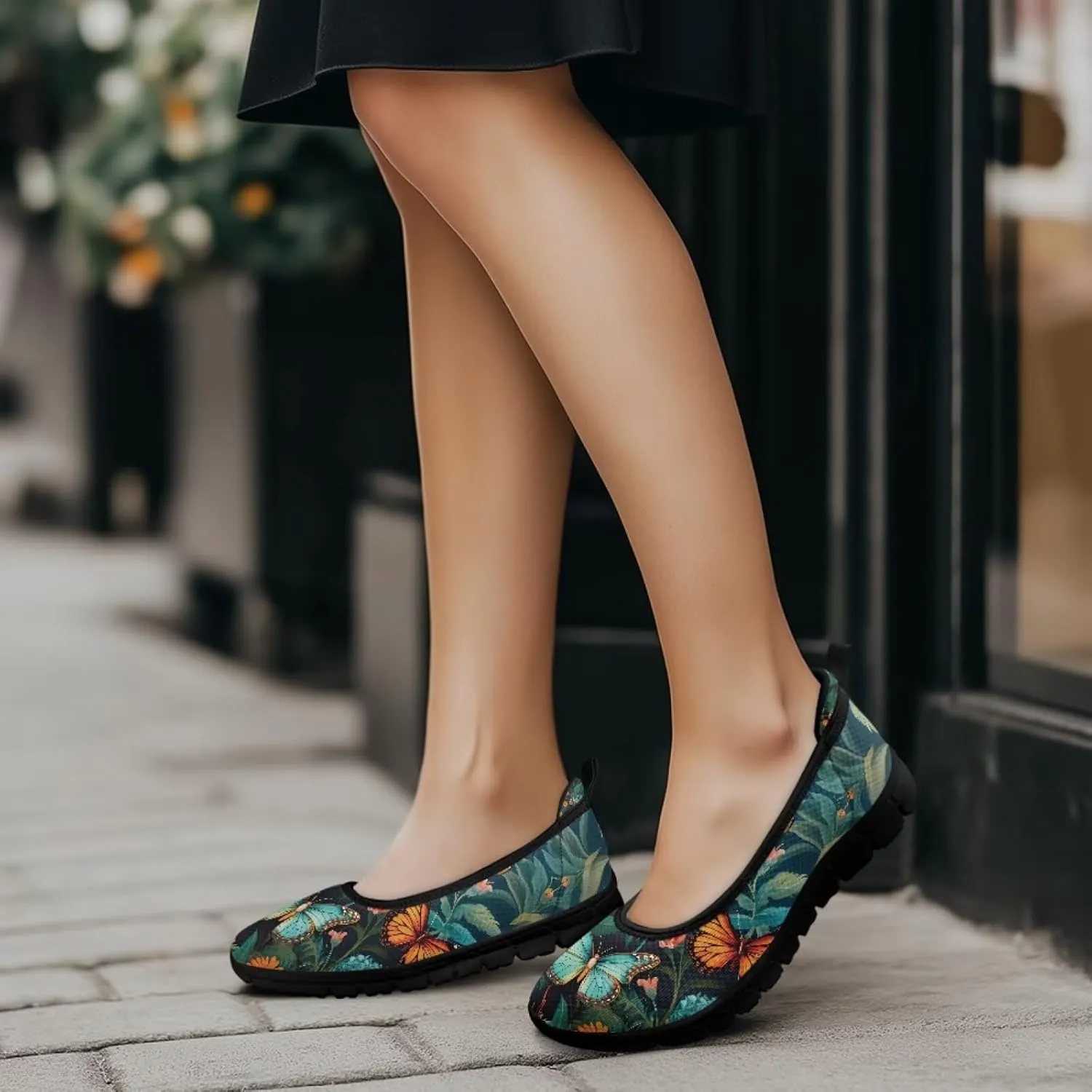 Butterfly Design Shoes for Women Slip On Loafer Flats Mesh Non Slip Low Cut Indoor Outdoor Comfortable Casual Footwear