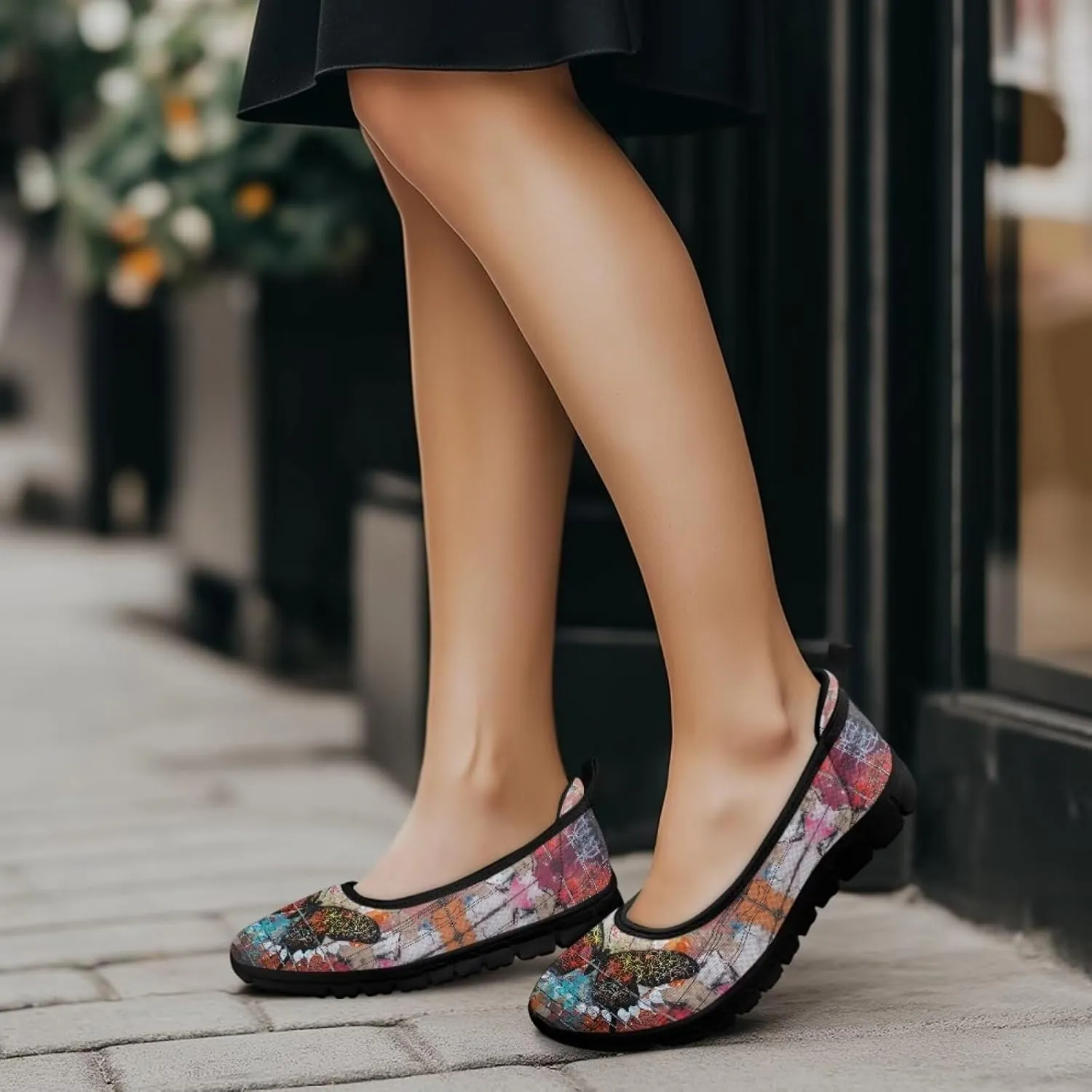Butterfly Design Shoes for Women Slip On Loafer Flats Mesh Non Slip Low Cut Indoor Outdoor Comfortable Casual Footwear