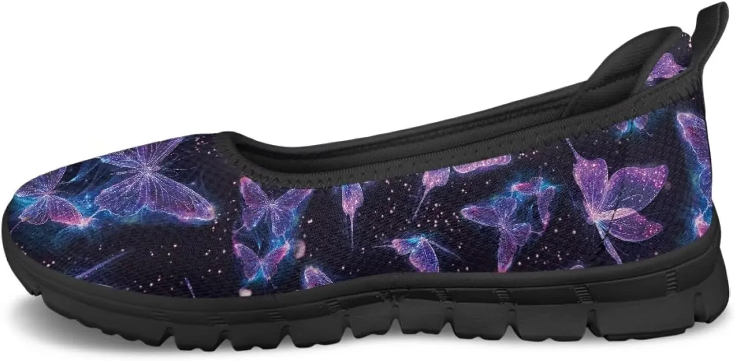 Butterfly Design Shoes for Women Slip On Loafer Flats Mesh Non Slip Low Cut Indoor Outdoor Comfortable Casual Footwear
