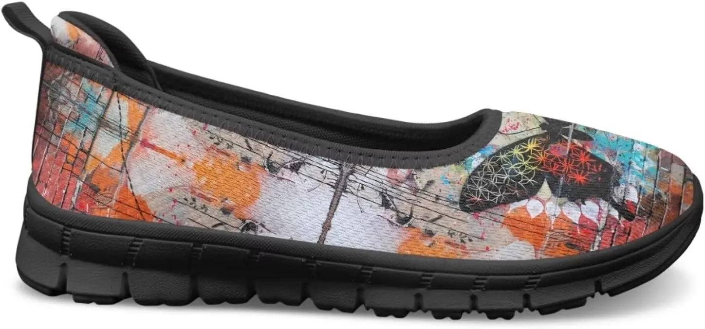 Butterfly Design Shoes for Women Slip On Loafer Flats Mesh Non Slip Low Cut Indoor Outdoor Comfortable Casual Footwear